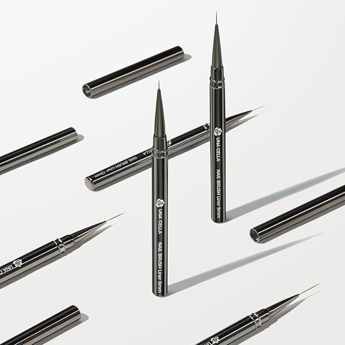 UNA GELLA Nail Art Brushes Metallic, Liner Pens 5Pcs Set For Nail Art Gel Polish, Gray Color, Detail Nail Art Design Painting Brush Set For Nails Gel Fine Drawing Nail Tools, 6/9/11/15/18mm