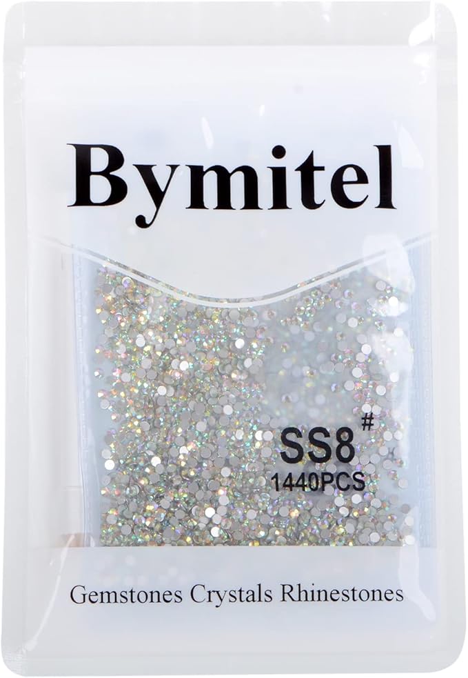 2880PCS Art Nail Rhinestones Non Hotfix Glue Fix Round Crystals Glass Flatback for DIY Jewelry Making with one Picking Pen (ss8 2880PCS, Crystal AB)