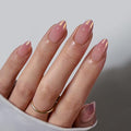 BTArtbox Press On Nails Short - Chrome French Tip Almond Press On Nails with Glue for Women, Opaque Soft Gel Glue On Nails in 16 Sizes - 32 Stick On Nails Kit, Coastal Glow