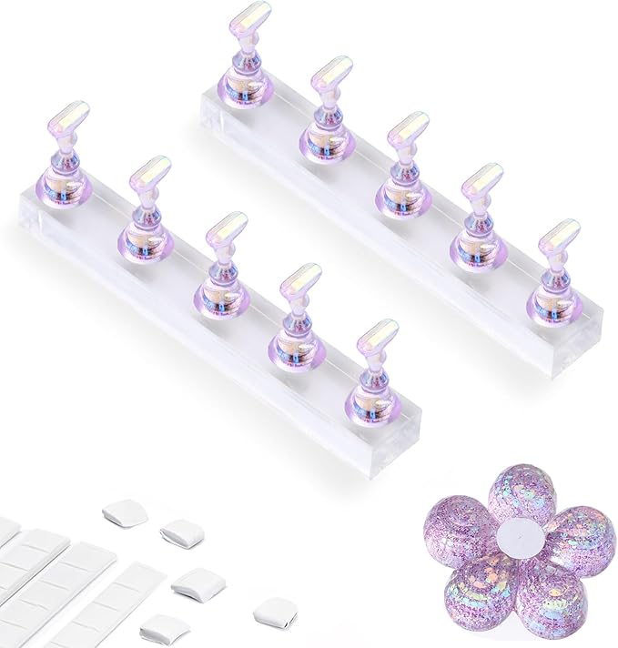 Etercycle Nail Stand Acrylic Nail Art Display Stand Practice Nail Holder for Painting Nails Magnetic Practice Stands with Reusable Putty(Purple)
