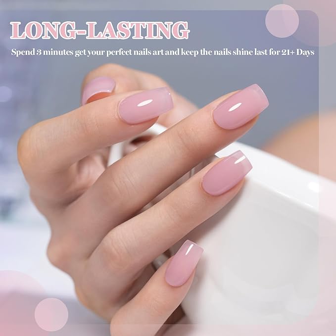RARJSM Nude Amber Glass Jelly Soft Milky Pink Fiber Glass Rubber Base Gel Nail Polish for Repair Broken Nails Strengthener Base Coat Brush on Building Gel in a Bottle Curing Requires 15ml
