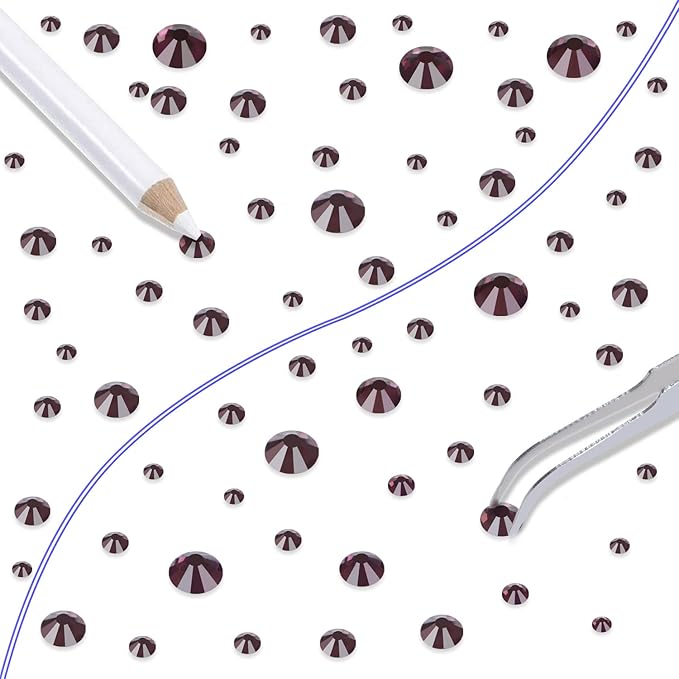 LPBeads 6000 Pieces Amethyst Non Hotfix Rhinestones 6 Sizes Round Crystal Glass Flat Back Rhinestones with Tweezers and Picking Pen for Nail Art Crafts Clothes Bags DIY