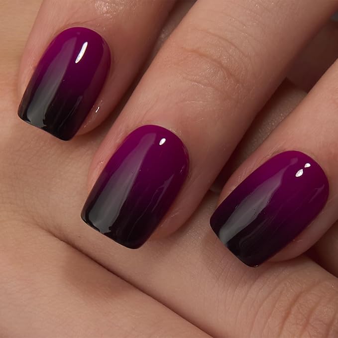 Curvlife Press on Nails 30pcs Fake Grayish Purple Acrylic Nails with Short Design Full Cover, Reusable Nail Kit with Nail Glue Adhesive Tabs