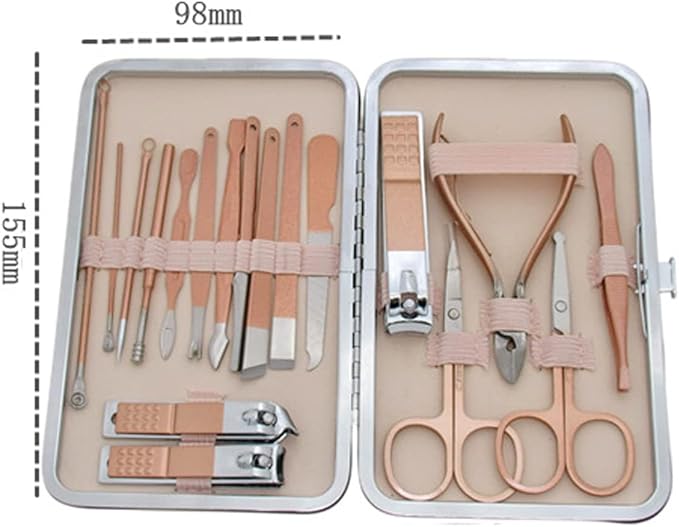 Manicure Set - Luxurious Leather Travel Case with Complete Stainless Steel Nail Clippers and Care Tools - Portable 18-Piece Nail Kit (Pink)