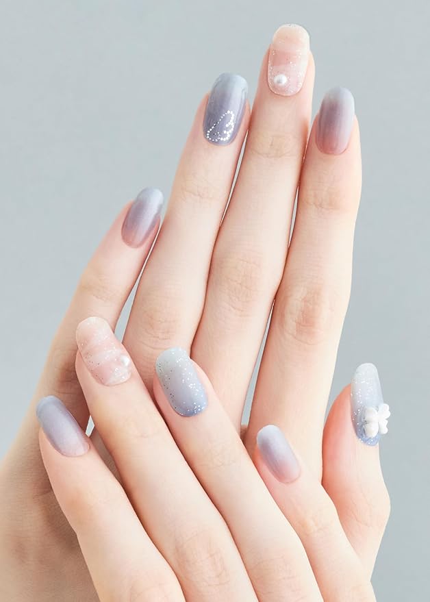 ohora Semi Cured Gel Nail Strips (N Sugar Wing) - Works with Any Lamps, Salon-Quality, Long Lasting, Easy to Apply & Remove - Includes 2 Prep Pads, Nail File & Wooden Stick