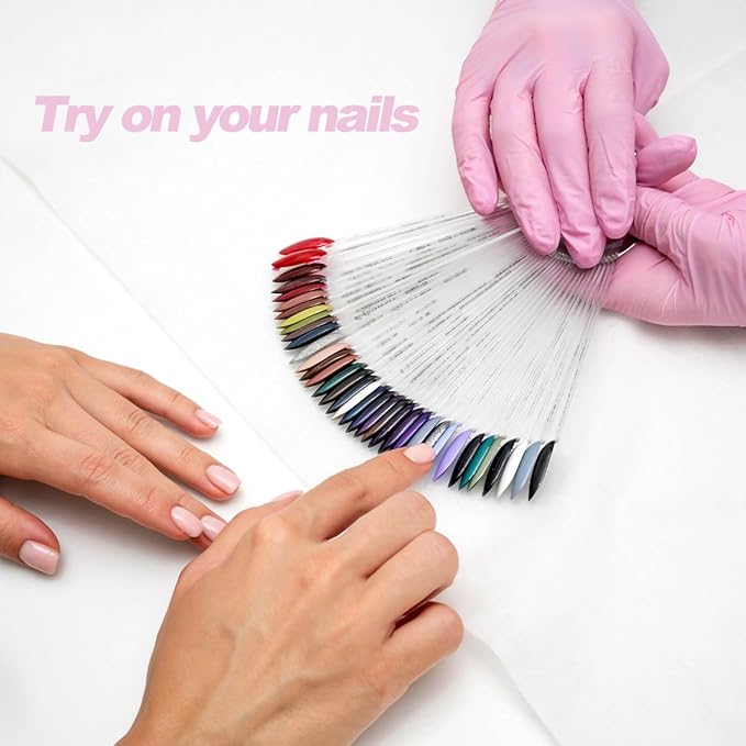 150pcs Nail Swatch Sticks with Ring, Clear Fan-shaped Nails Color Swatches with Palette Spatula Tool for Nail Polish Display Practice Nails Techs Must Haves Nail Supplies