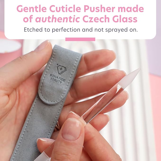 BONA FIDE BEAUTY Glass Cuticle Pusher - Dual Ended Manicure Stick - Premium Czech Tools