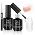 Beetles Builder Gel Kit-Dew Glow 2Pcs 0.51oz 8 in 1 Nail Extension Building Nail Apex Strengthener for Thin Nails with Liner Brush DIY Salon at Home for Beginners,UV & LED Lamp Needed