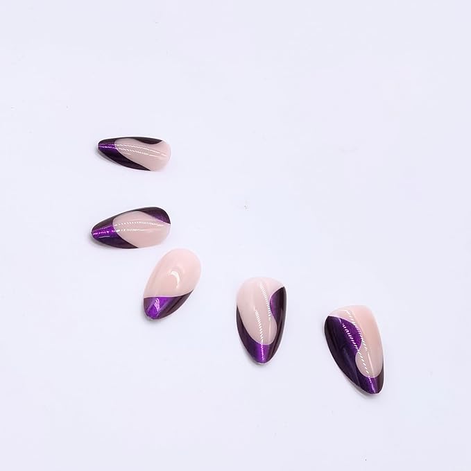 Purple Metallic Wave Press On Nails, Stiletto Shape, Long Length,24 Pcs Press On Nails,Easy Application Manicure Set for Work, Party & Daily Use, Perfect for Women and Students