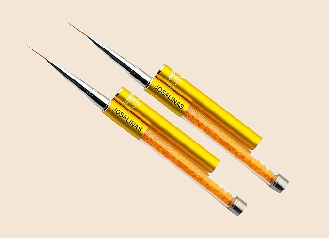 Nail Brushes Art Pen 2PCS, Gel Polish Painting Tools with Nail Extension Gel Builder, Salon at Home DIY Manicure (Gold-Liner#15mm)