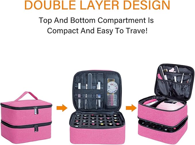 Nail Polish Organizer, Handheld Double Layer Organizer Holds 30 Bottles (15 ml/0.5 floz) with Adjustable Dividers for Nail Polish Small Manicure Lamp Manicure Tools Essential and Travel,Wine