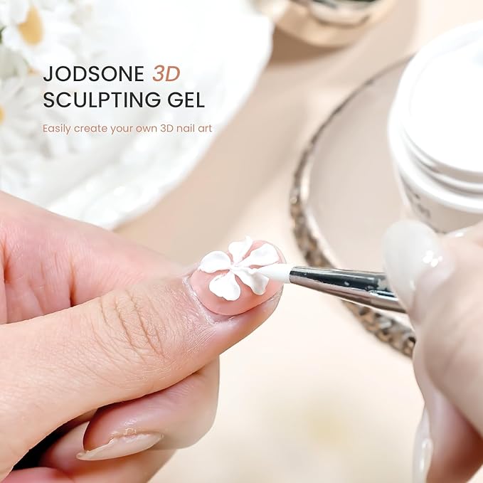 JODSONE White 3D Gel Nail Art Sculpting Gel Non-Sticky Molding Gels for Nails Solid U V LED Soak Off Gels Polish for Carving Molding and Building