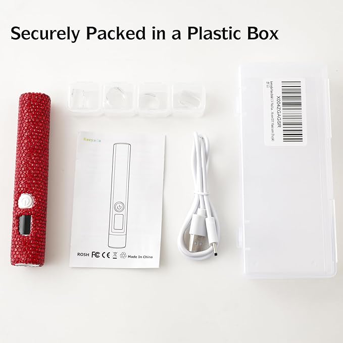 Handheld UV Nail Lamp with Sparkly Rhinestones, 3W Portable LED Nail Lamp, Wireless Rechargeable USB Nail Dryer with Silicone Stamper, LCD Display, Ideal for Home DIY Manicures (Red)
