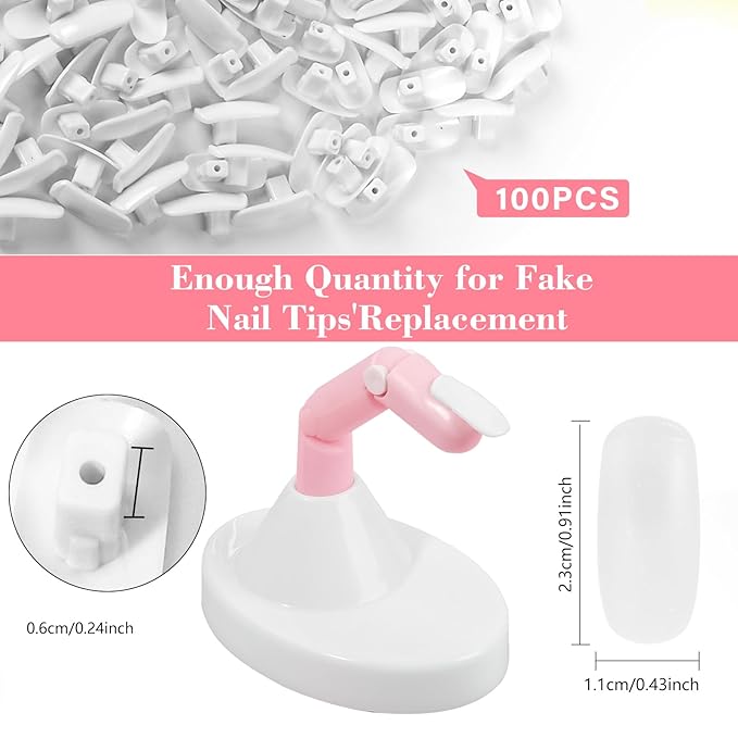 Flexible Movable Fake Finger Practice - 3PCS Adjustable Pink Nails with White Acrylic Base, 100PCS/Bag White Nail Tips