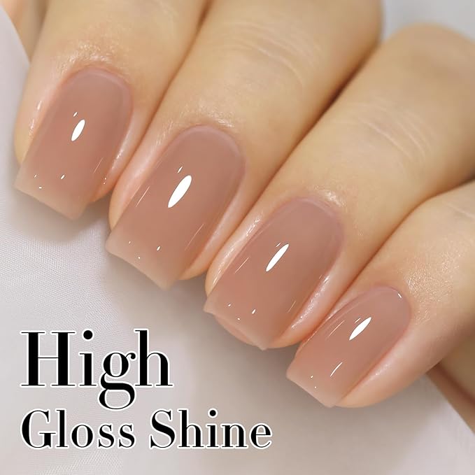 Double Rhythm Gel Polish 15ML Jelly Sheer Pastel Light Milky Color Pearl White Bottle 1 PC 0.5 OZ Full Size Nail Art Salon at Home (Jelly Cinnamon-D1492)