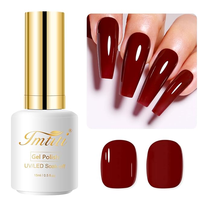 Imtiti Dark Maroon Red Gel Polish, 0.5 Fl Oz - DIY Nail Art Starter Kit for Women & Girls - Soak Off LED & UV Nail Gel Polish