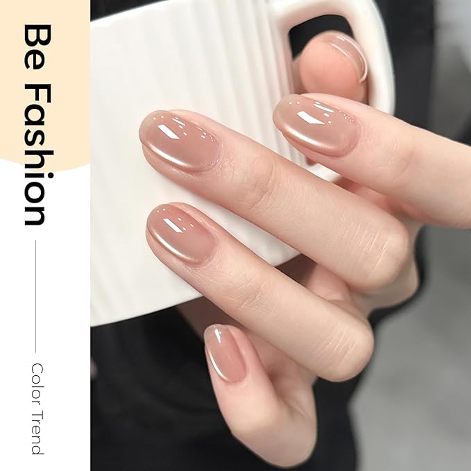 modelones Silk Cat Eye Gel Nail Polish,Pearl Nude Gel Polish Glitter Glass Polish with Magnet Soak Off Led Shimmer Shell Valentin 15 ML