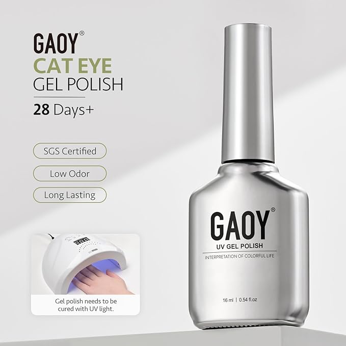 GAOY Green Pink Glassy Cat Eye Gel Nail Polish, 16ml Glitter Holographic Nail Polish with Magnet, Reflective Translucent UV Light Cure, 3318 Verde Rosa