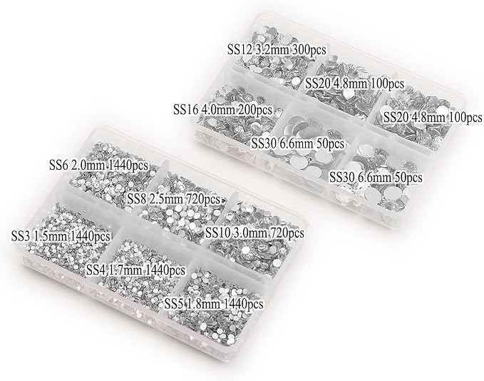 NCB 8000pcs Non Hotfix Rhinestones 10 Sizes Flatback Crystal Glass Rhinestones with Tweezers and Picking Pen for Nail Art Clothes Bags Phone Decorations Crafts DIY (001 Crystal Mix SS3-SS30)