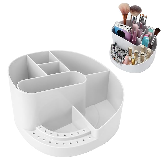 ANGNYA Nail Drill Holder with 7 Compartments & 18 Holes Nail Drill Bit Holder, Professional Nail Desk Storage Organizer Box Case for Nail Station, Salon and Home Use