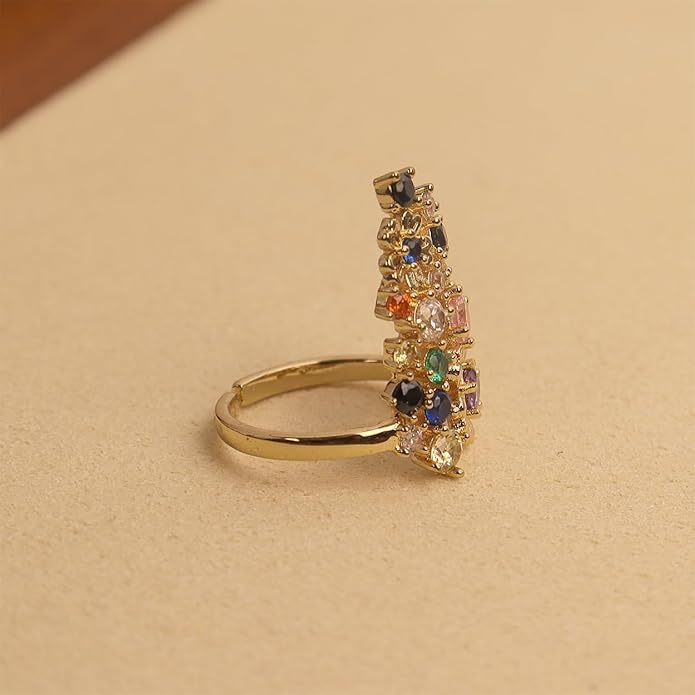 Jean Beau Finger Nail Ring for Women Teen Art Rhinestones Finger Tip Rings Gold Metal Nail Decoration Nail Protect Fashion Jewelry Gift