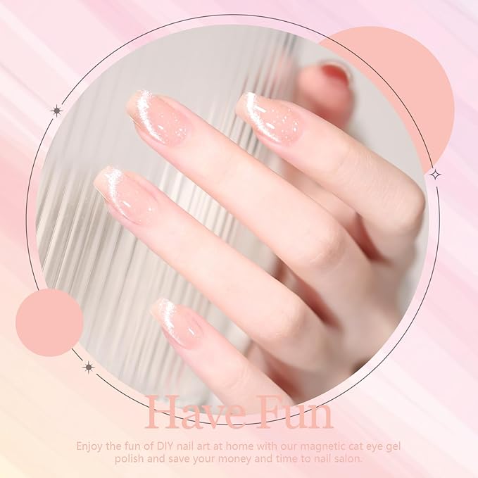 Beautpal Magnetic Jelly Gel Nail Polish Set 10PCS Semitransparent Pastel Colors Including Cat Eye Gel Polish Soak Off UV Nail Polish Home DIY Manicure Nail Salon 7ml
