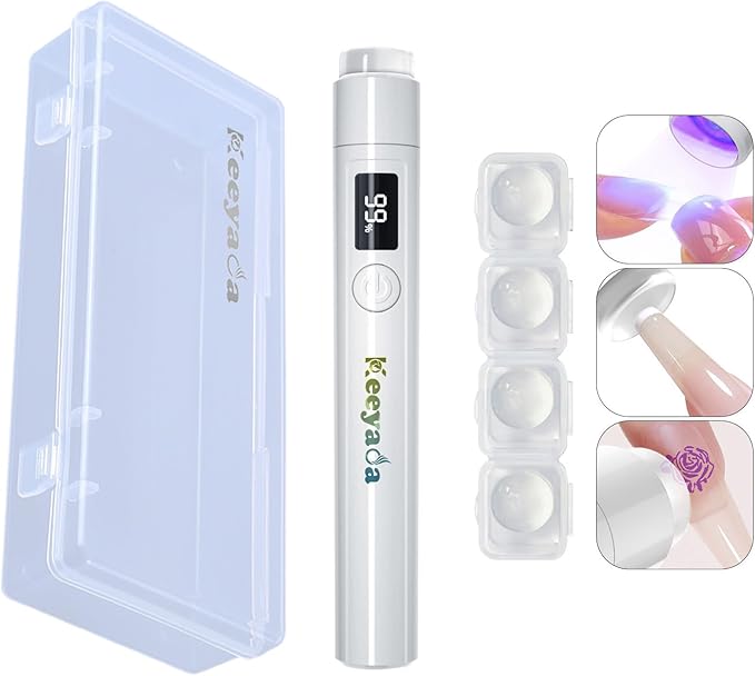 Handheld UV Light with Nail Stamper Head, 3W Portable LED Nail Lamp, Wireless Rechargeable USB Nail Dryer with Silicone Stamper, LCD Display Screen for Fast Curing Home DIY Manicure White