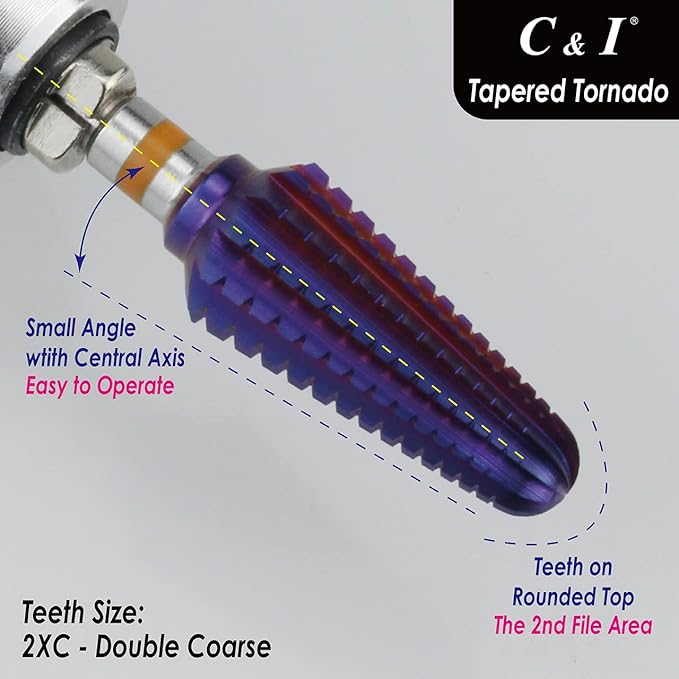 C&I Tapered Tornado & Olive Tornado Nail Drill, E File for Manicure Drill Machine, Professional Nail File to Quick Remove Nail Gels (2XC, Tapered)