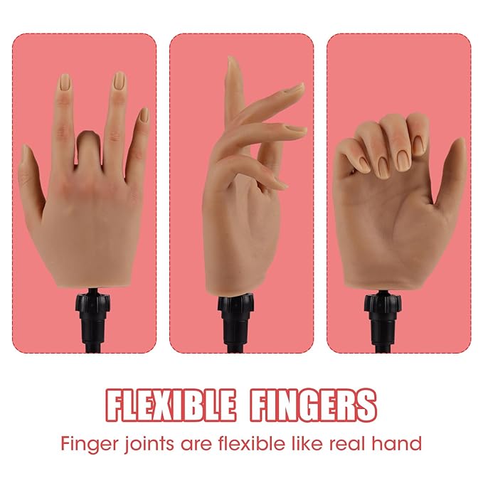 Nail Trainning Practice Hand with Clamp, Acrylic Nail Technician Manicure Supply, False Fake Hands for Nail Manicure, Best Manicure DIY Print Practice Tool