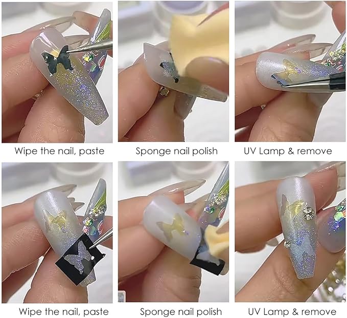 6 Sheets Heart Flower Nail Guides 3D Flame Heart Butterfly Star Nail Art Stickers Airbrush Nail Stencils Stickers Supplies Hollow Guides Nail Decals for Women Acrylic Nails Decoration Stencil Tools