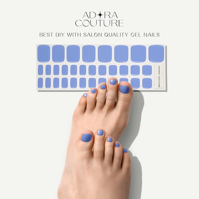 Semi Cured Gel Nail Strips – 32 Pcs Gel Pedicure Stickers - UV Nail Wraps for Toenails, Easy Application, Long Lasting, Salon Quality & UV Light Required - Blue Sky P