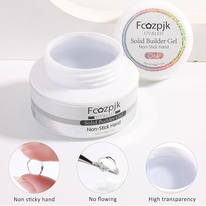 Solid Builder Gel - 60g Non-Sticky Hand Hard Gel for Nails With Dual Forms, 3D Sculpture Carving Modeling Design Extension Kit, Clear Salon Supplies