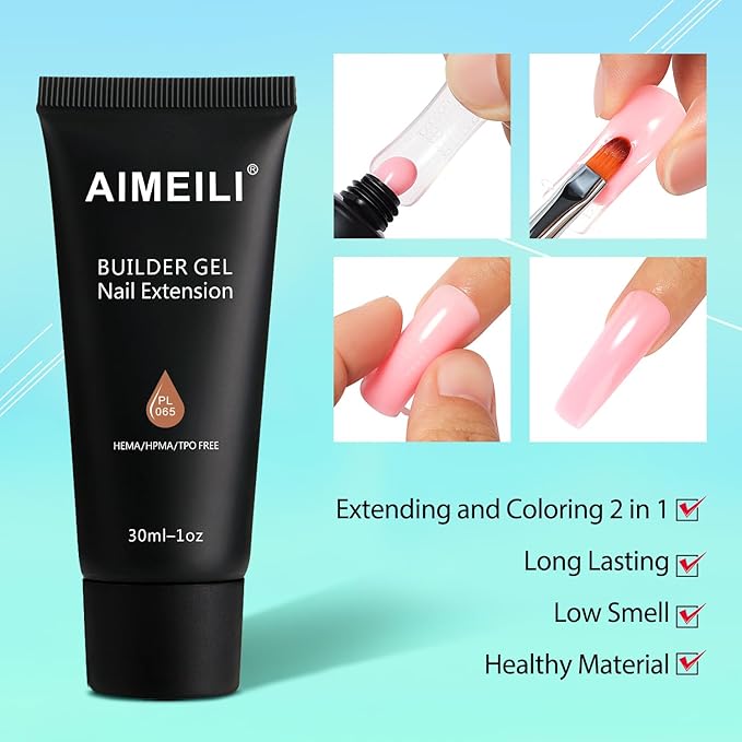 AIMEILI Poly Nail Extension Gel Builder - NAIL GEL HEMA FREE POLY NAIL ENHANCEMENT - DIY Nail Art Design Salon At Home Gift for Women - 061