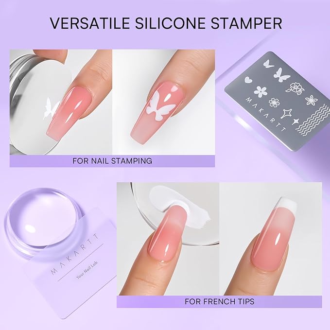 Makartt 5-in-1 Nail Art Gel: ColorPot 3 Colors Gel Nail Polish No Wipe with Nail Stamp for Stamping, French Tips, Ombre, Painting, 3d Micro-Sculpting with Silicone Head for Diy Nails at Home Salon