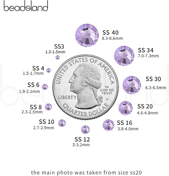Beadsland 2880pcs Flat Back Crystal Rhinestones Round Gems for Nail Art and Craft Glue Fix, Violet, SS16,3.8-4.0mm