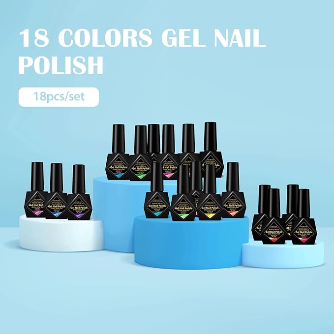 Jelly Gel Nail Polish Set - 18 Popular Colors Green Pink Red Gel Polish, Chip Proof & Glossy Finish, Gift for Women and Girls Valentine’s Day, Birthday, Home & Salon Manicure
