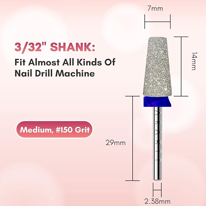 Makartt Electric Nail Drill Bits: Tapered Barrel Carbide Diamond Sanding Bit for Nail Prep Shaping, Upgrade Drill Tips with Cross Teeth & Dust-Proof Ring for Manicure Salon Cuticle Remove, M #150 Grit