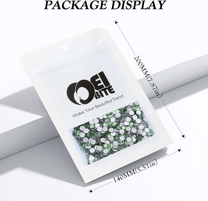 Light Green Flatback Rhinestones, Glass Rhinestones for Nail Art and Craft, Glue Fix, Loose Crystal Gemstones(Lt.Green, SS16, 2880pcs, 3.8-4.0mm)