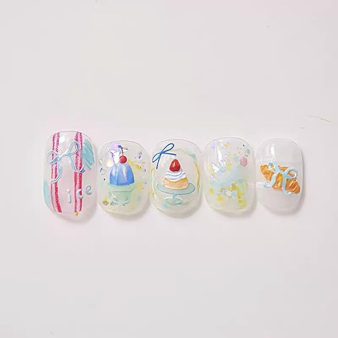 Dedyel Food Nail Art Stickers 3D Cake Dessert Donut Ice Cream Cookies Fruit Bread Self-Adhesive Nail Stickers for Women Girls Kids
