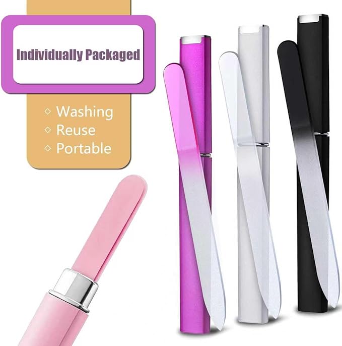 Glass Nail Files for Natural Nails, 3Pack Fingernail File with Case, 1Pack Nano Glass Nail Shiner Polishers Professional Manicure Tools for Home Travel and Salon Use