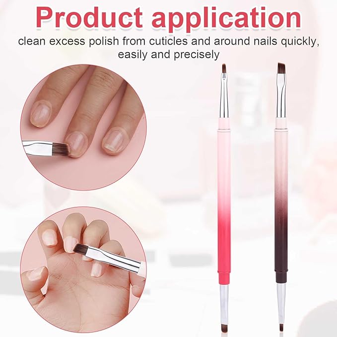 2pcs Nail Clean Up Brushes, Polish Remover Tools for Nails Art Design with Round & Angled Head Pen Supplies Manicure Accessories for Nail Painting Diy Gel Mistake on the Cuticles