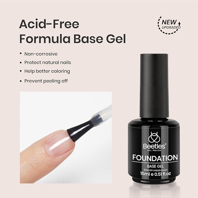 Beetles 2 Pcs 15ml No Wipe Gel Top Coat and Base Coat Set - Shine Finish and Long Lasting Soak Off LED Nail Lamp Gel Base Top Coat Finish Nail Art Design Manicure Gifts for Women