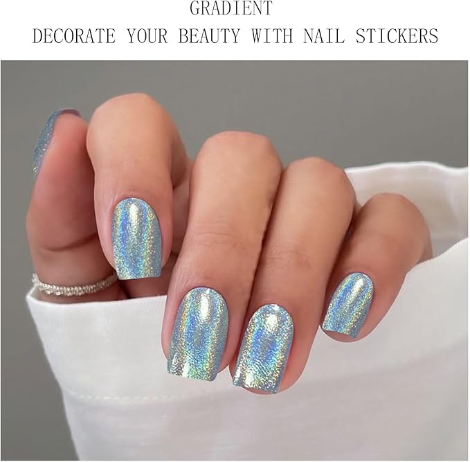 JMEOWIO Gel Nail Stickers Blue Purple Glitter Semi Cured Gel Nail Strips Wraps UV/LED Nails Art Design Decoration Accessories