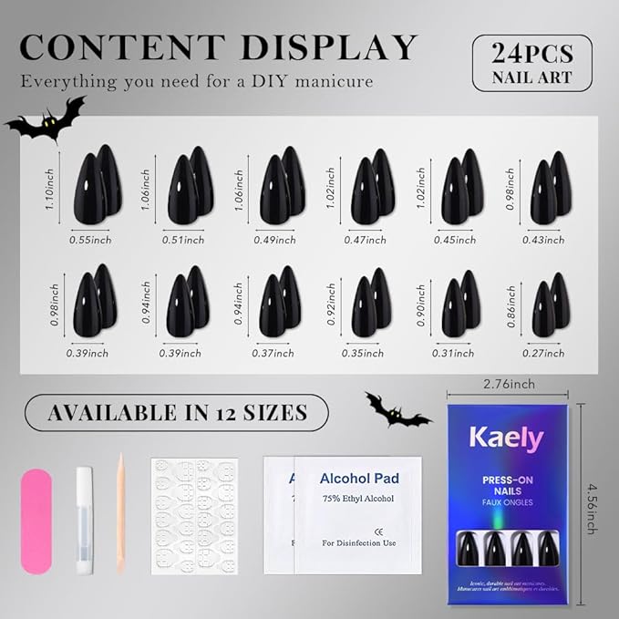 Halloween Press On Nails Medium Long Stiletto Almond, Acrylic Press On Nails, Ghost Designer Reusable Fake Nails, Artificial Nail Hallows' Day, Glue On Nail Press Ons for Women