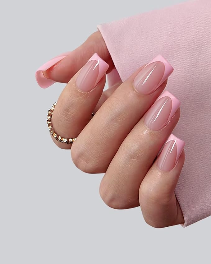BTArtboxnails French Tip Press On Nails - Pink Short Square Valentines Press On Nails, Soft Gel Nail Tips, 160Pcs Soak Off Acrylic Fake Nail Extension in 16 Sizes