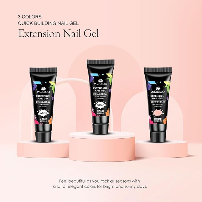 Poly Nail Gel Kit, 7PCS Clear White Pink Builder Nail Starter Kit De Polygel Para Uñas Completo with Dual Nail forms, Nail Clips for Polygel