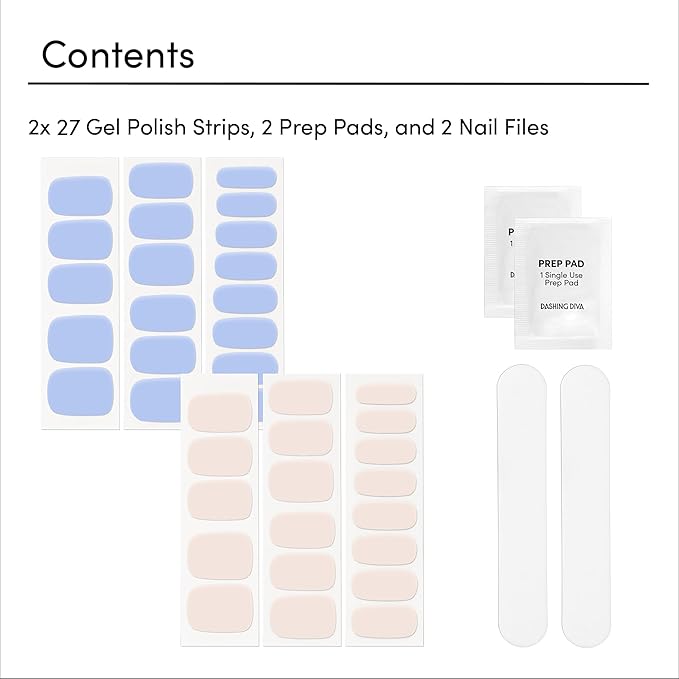 Dashing Diva Gloss Nail Strips Bundle - The Blue Sky Collection - Birdie & Parfait - UV Free, Chip Resistant, Long Lasting Gel Stickers - Contains 2 Sets