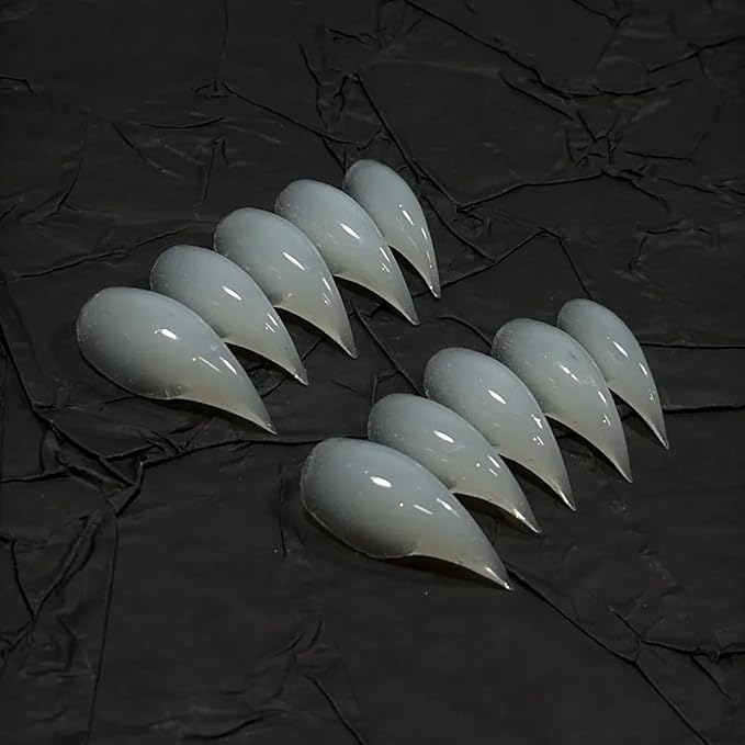 Press on Nails Medium Curved Stiletto Handmade Eagle Claw Unique Reusable Fake Nails Dragon Claw False Nails with Designs Cat Claw Glossy Glue on Nail Thick Acrylic Nail (Translucent White,L)