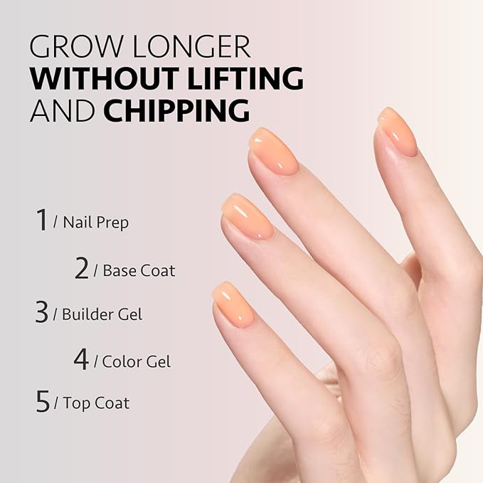 GAOY 6 Colors Builder Gel Set - Milky White, Pink, Nude Jelly Nail Strengthener, Soak Off Nail Extension Hard Gel, Vivid Nude, Base Coat Top Coat Needed