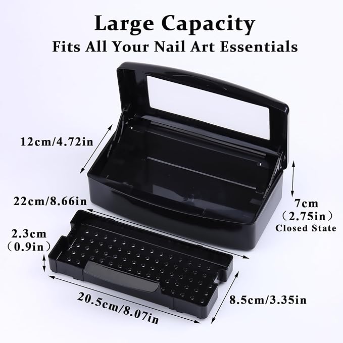 Nail Tool Sterilizer Box Plastic Disinfectant Container for Nail Art Accessories Tools, Hair Salons and Beauty Centers, Sterilizer Soaking Box with Strainer Pedicure Manicure Equipment, Black